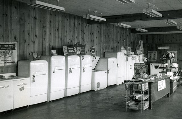 Photo of new refrigerators in 1952. 