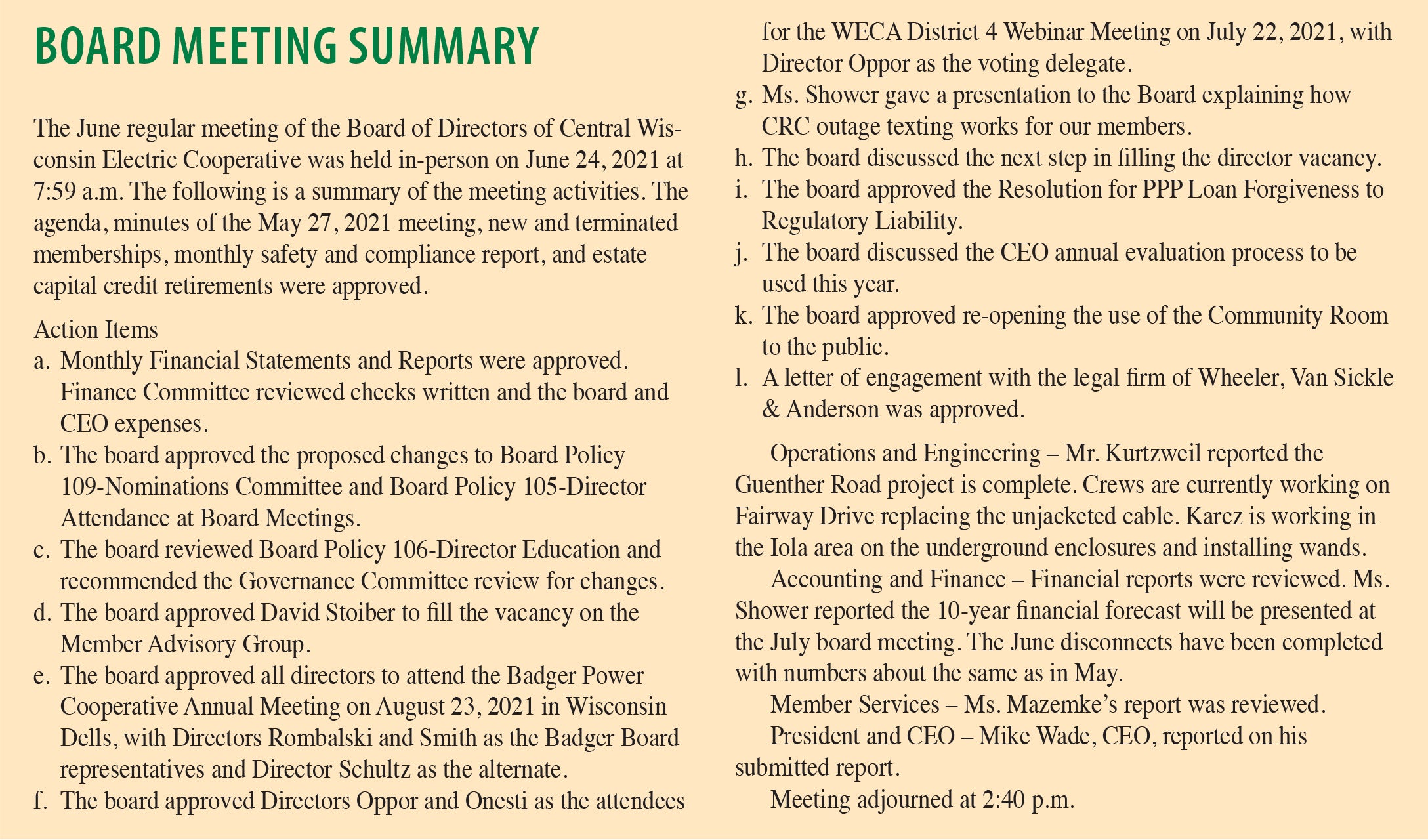 LC Regular Board of Education Meeting Summary