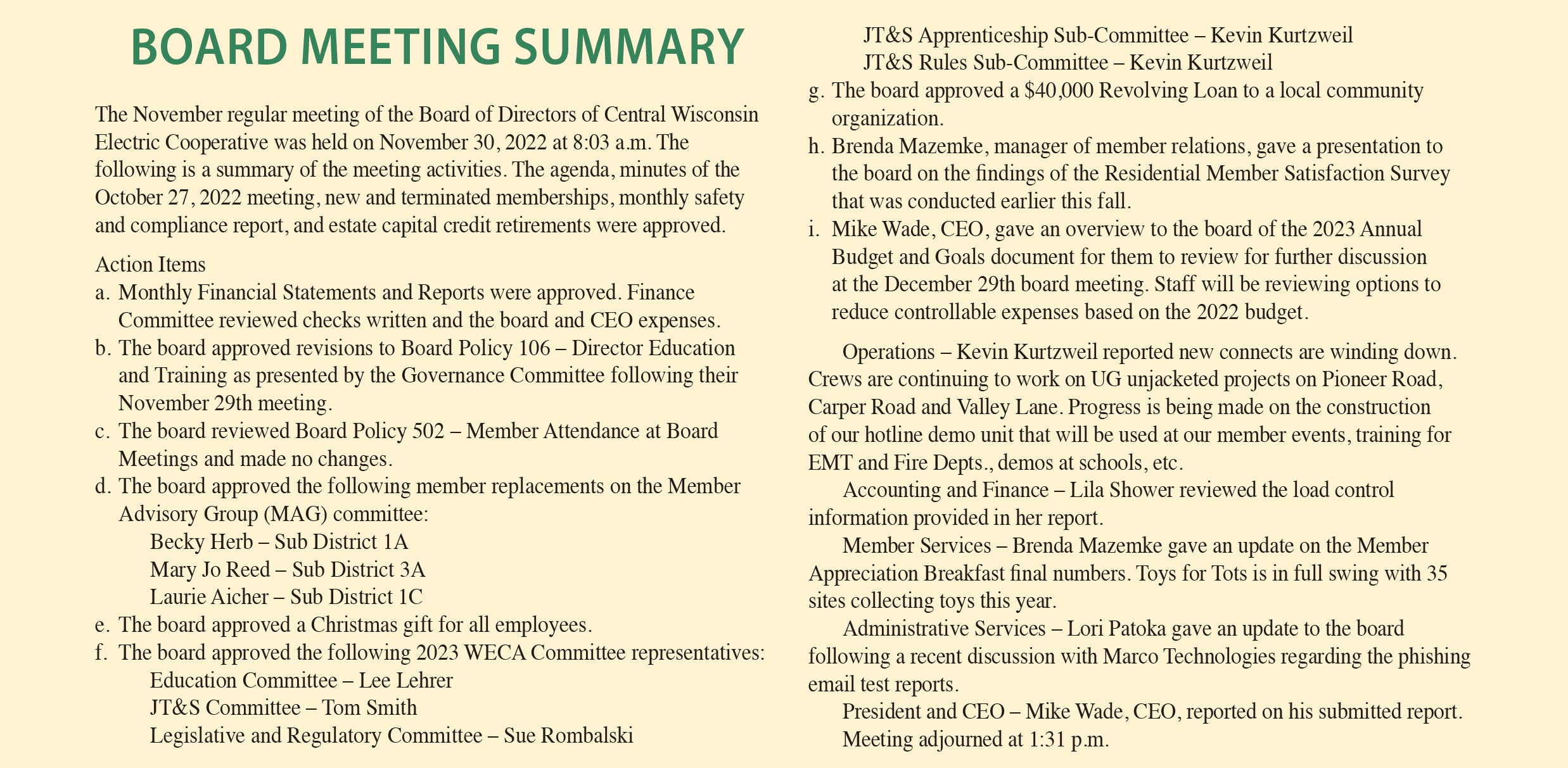 LC Regular Board of Education Meeting Summary